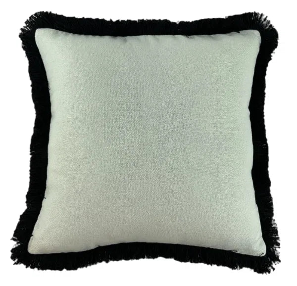Malini Large Hugo Black Cushion SLUB CUSHION WITH HEAVY BLACK FRINGE 56 X 56