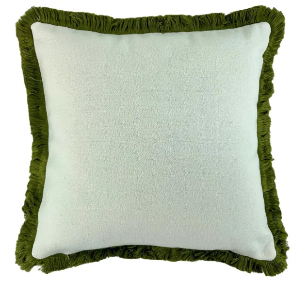 Malini Large Hugo Olive Cushion SLUB CUSHION WITH HEAVY OLIVE FRINGE 56 X 56