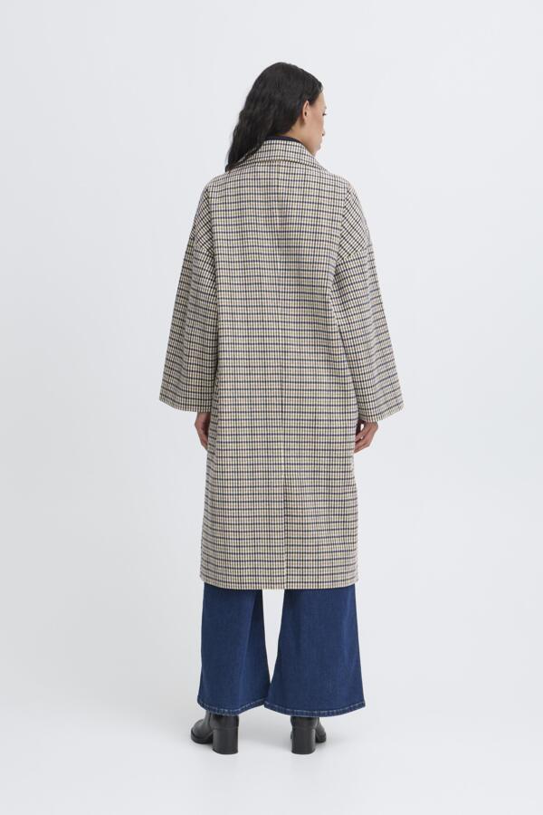 Ichi Women’s Ihemmalu Long Coat in Dark Navy Multi Check