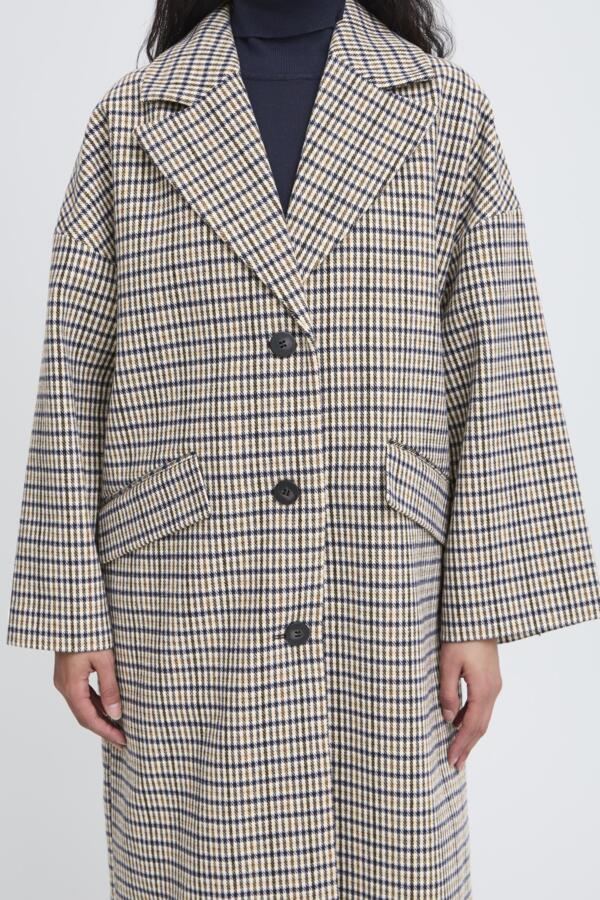 Ichi Women’s Ihemmalu Long Coat in Dark Navy Multi Check