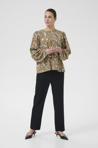 Kaffe Women’s KAmillie Blouse in Toasted Coconut Graphic Animal