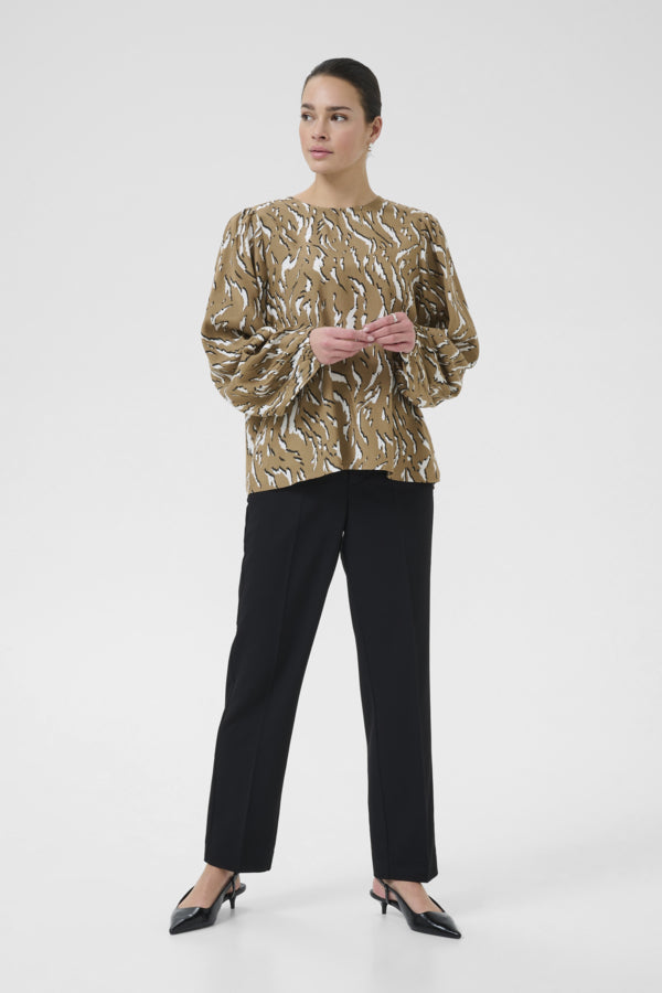 Kaffe Women’s KAmillie Blouse in Toasted Coconut Graphic Animal