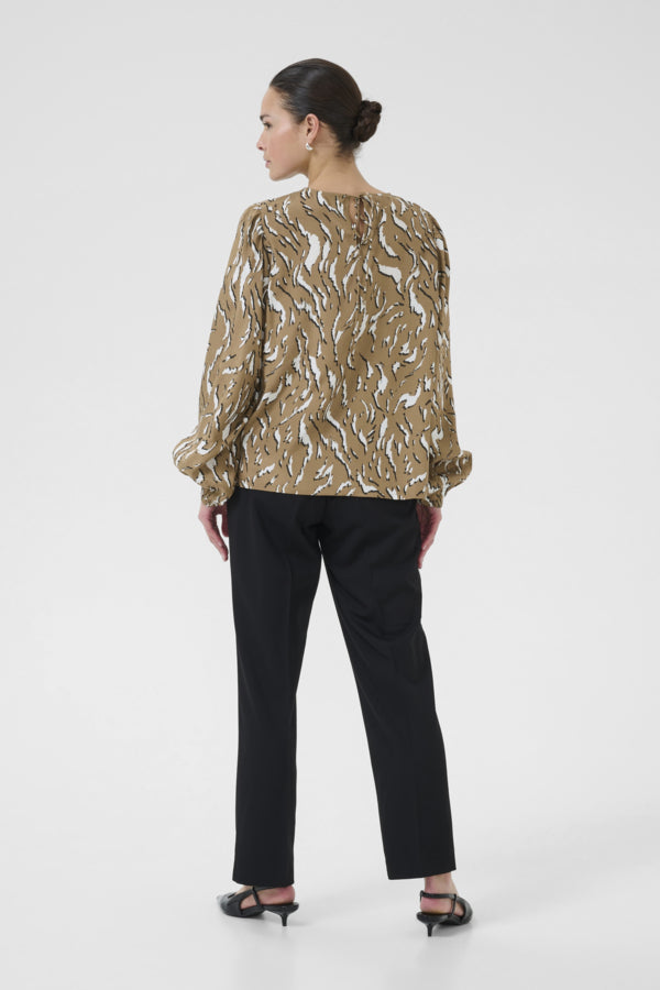 Kaffe Women’s KAmillie Blouse in Toasted Coconut Graphic Animal