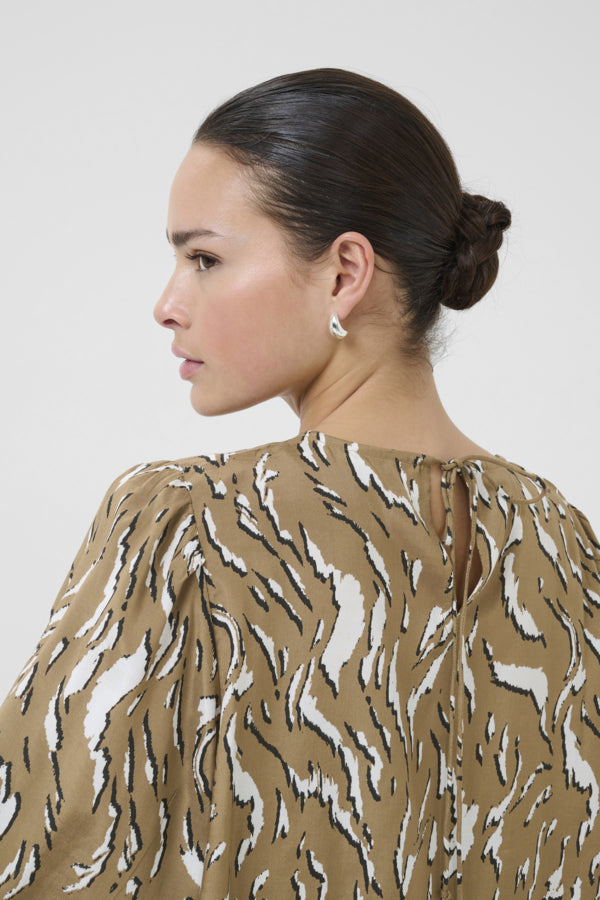 Kaffe Women’s KAmillie Blouse in Toasted Coconut Graphic Animal
