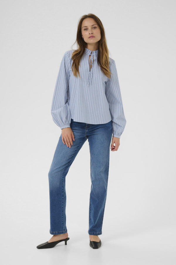 Kaffe Women’s KAmillina Blouse in Windward Blue Melange Stripe