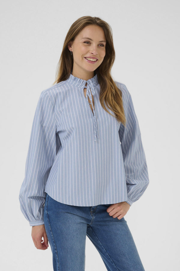 Kaffe Women’s KAmillina Blouse in Windward Blue Melange Stripe