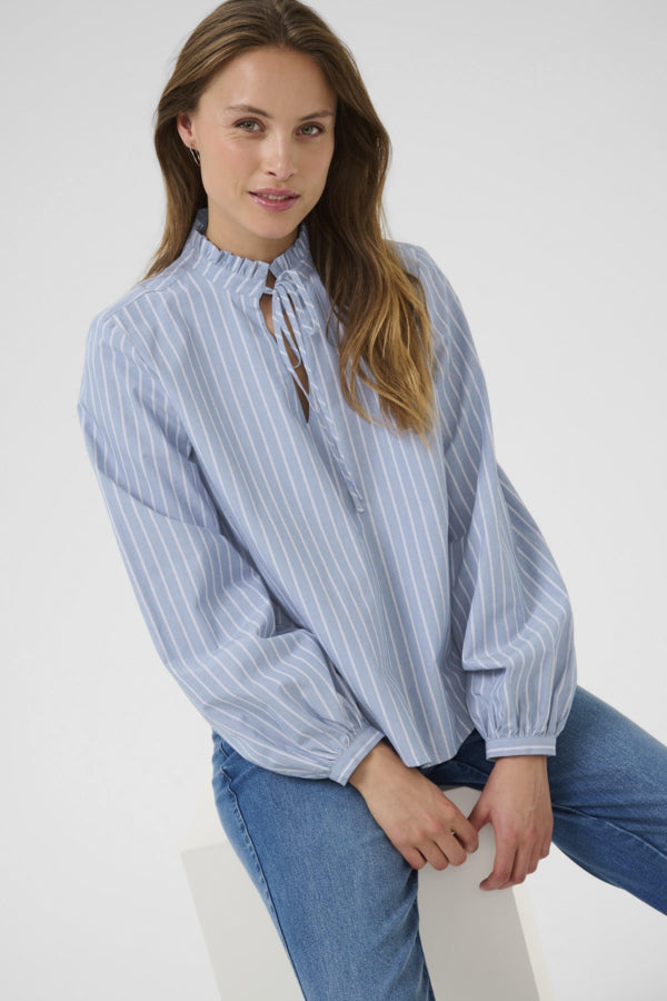 Kaffe Women’s KAmillina Blouse in Windward Blue Melange Stripe