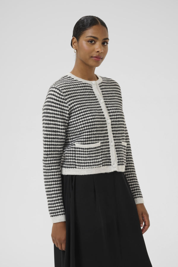 Kaffe Women’s KAellery Knit Cardigan in Light Grey M/Black Structure