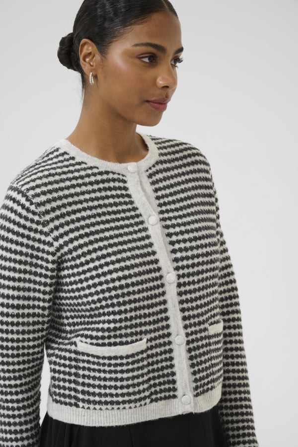 Kaffe Women’s KAellery Knit Cardigan in Light Grey M/Black Structure