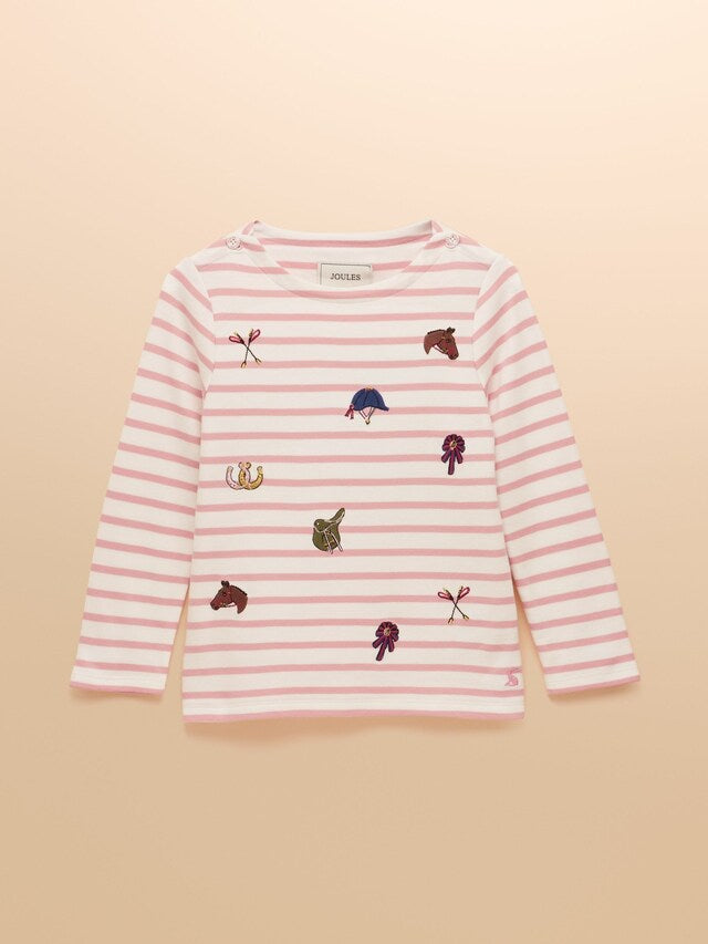 Joules Girls Harbour Pink & Cream Stripe Long Sleeve
