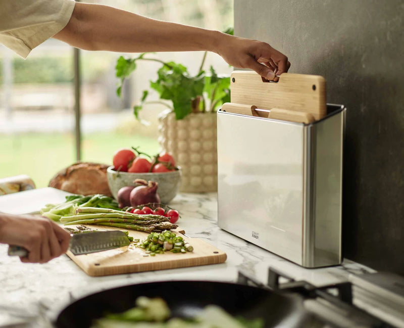 Joseph Joseph Folio™ Steel 3-Piece Bamboo Chopping Board Set with Stainless-Steel Case