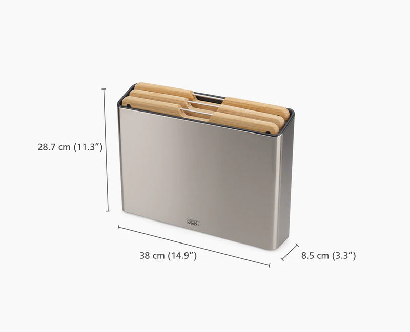 Joseph Joseph Folio™ Steel 3-Piece Bamboo Chopping Board Set with Stainless-Steel Case