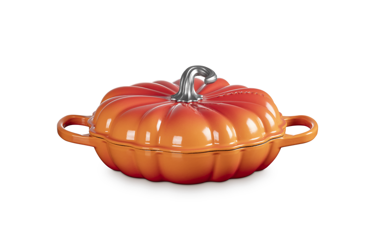 Le Creuset Cast Iron Pumpkin Shallow Casserole in Volcanic Flame-28cms