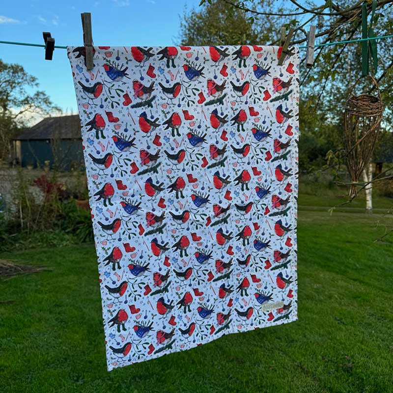 Alex Clark Festive Robins Tea Towel