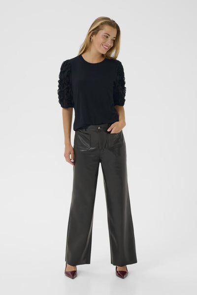 Kaffe Women’s KAlinda Frill T-Shirt in Black Deep
