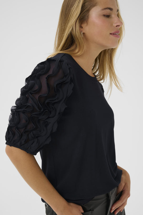 Kaffe Women’s KAlinda Frill T-Shirt in Black Deep