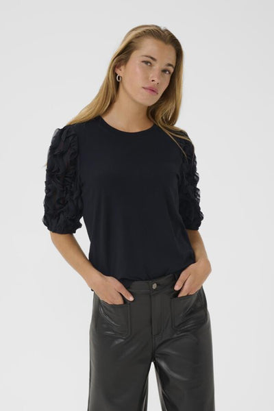 Kaffe Women’s KAlinda Frill T-Shirt in Black Deep