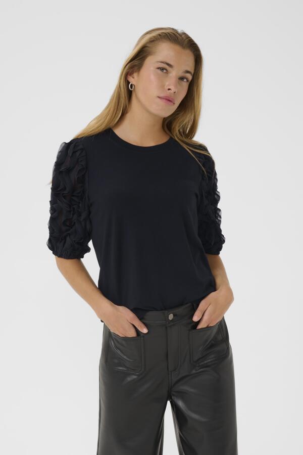 Kaffe Women’s KAlinda Frill T-Shirt in Black Deep