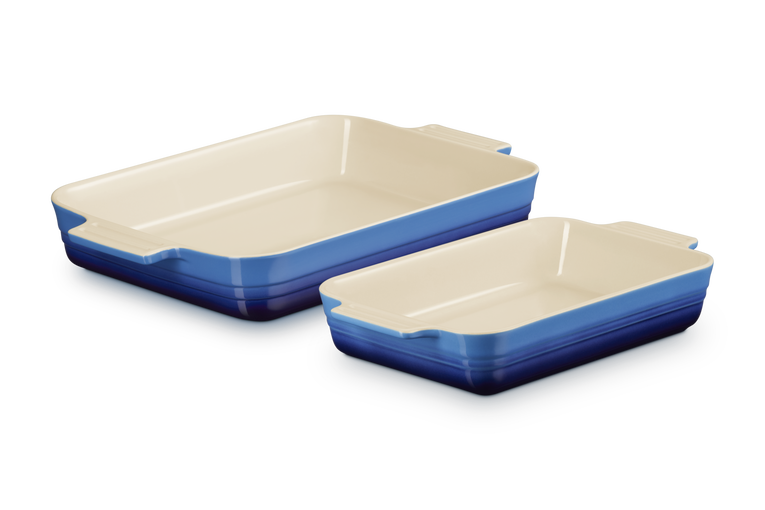 Le Creuset Stoneware Set of 2 Classic Rectangular Dishes (25-32cm) in Azure Blue
