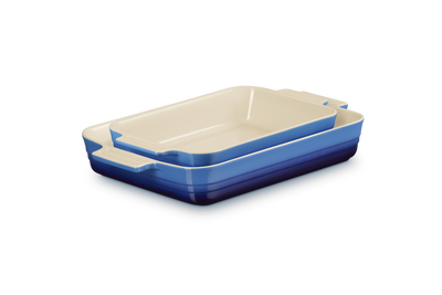 Le Creuset Stoneware Set of 2 Classic Rectangular Dishes (25-32cm) in Azure Blue