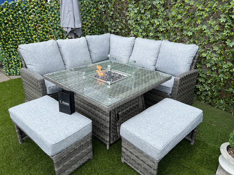 Santorini Corner Sofa Set Dark Grey Gas Fire Pit Set