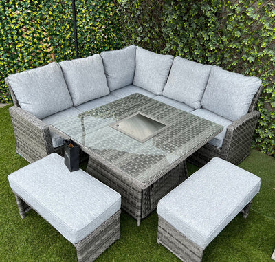 Santorini Corner Sofa Set Dark Grey Gas Fire Pit Set