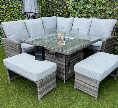 Santorini Corner Sofa Set Dark Grey Gas Fire Pit Set