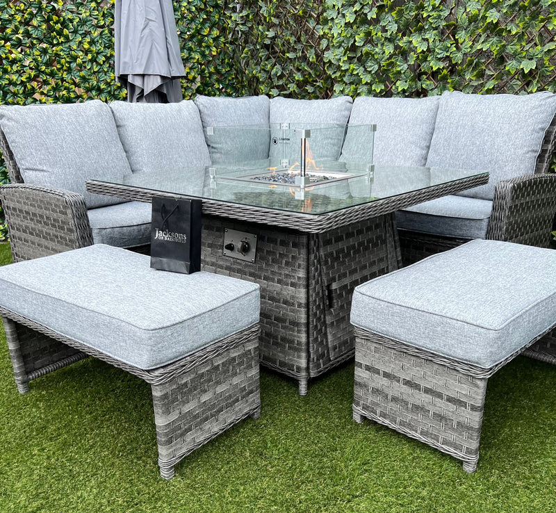 BUNDLE DEAL! Santorini Fire Pit Corner Sofa Set and Hartman Premium Como 3m x 3m Pergola