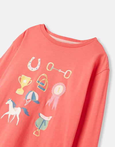 Joules Girls Bessie Long Sleeve Jersey T-Shirt - Dusty Red