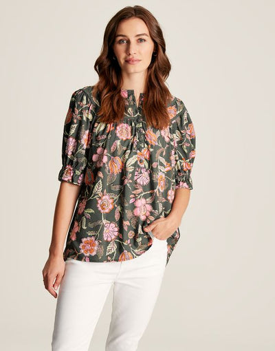 Joules Womens Eloisa Curved Yoke Blouse - Grey Floral