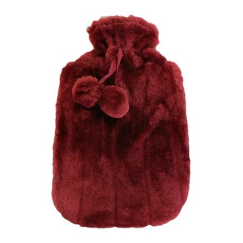 Bluecanyon 2Litre Hot Water Bottle- Faux Mink Fur Cover Burgundy