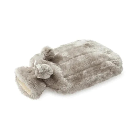 BlueCanyon Hot Water Bottle 2 Litre Faux Mink Cover Fur Silver