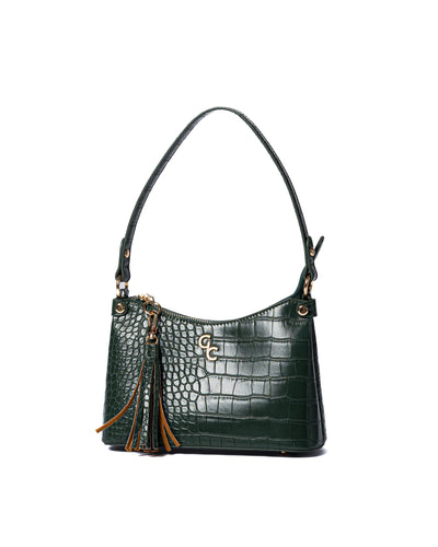 Galway Crystal Fashion Mini Shoulder Bag Forest Green Croc Detail- GTX105