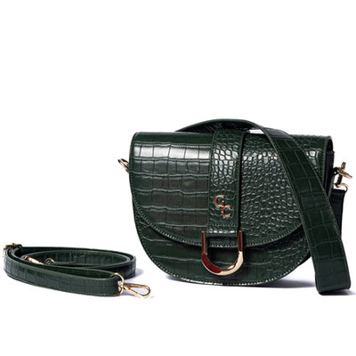 Galway Crystal Fashion Saddle Bag Forest Green Croc Detail- GTX106