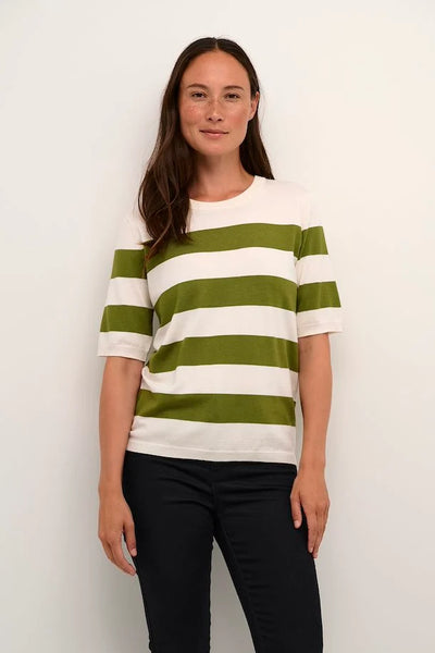 Kaffe Women’s KAlizza Striped Knit Pullover in Green/ Turtle Dove Stripe