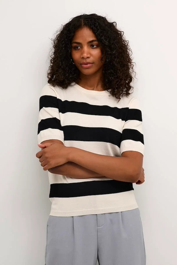 Kaffe Women’s KAlizza Striped Knit Pullover in Black/ Turtledove Bold Stripe