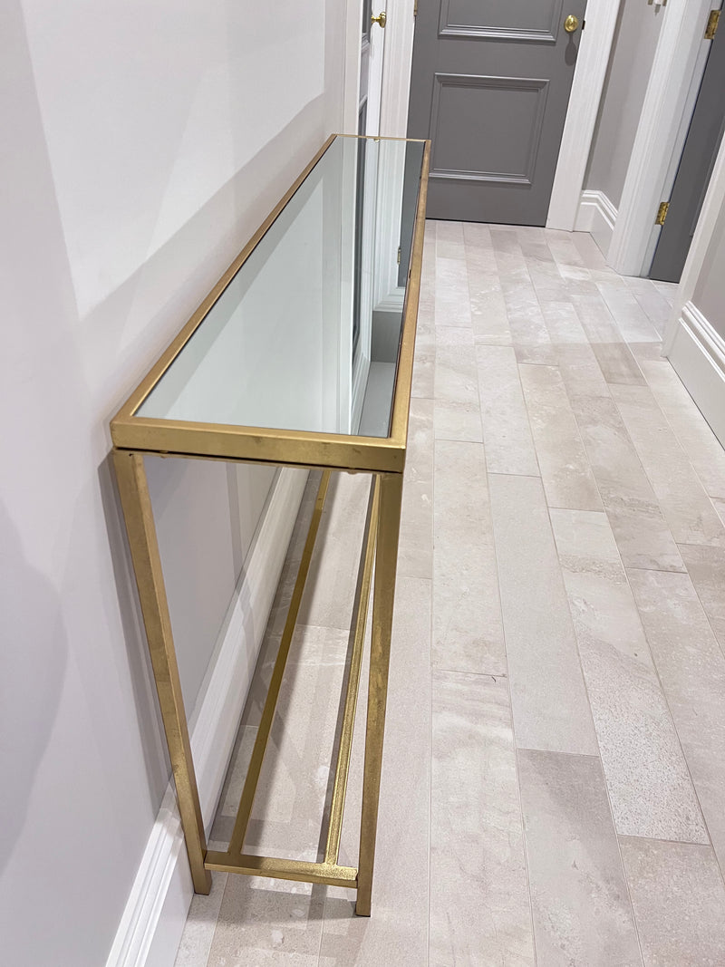 Gold Slim Mirror Top Console Table