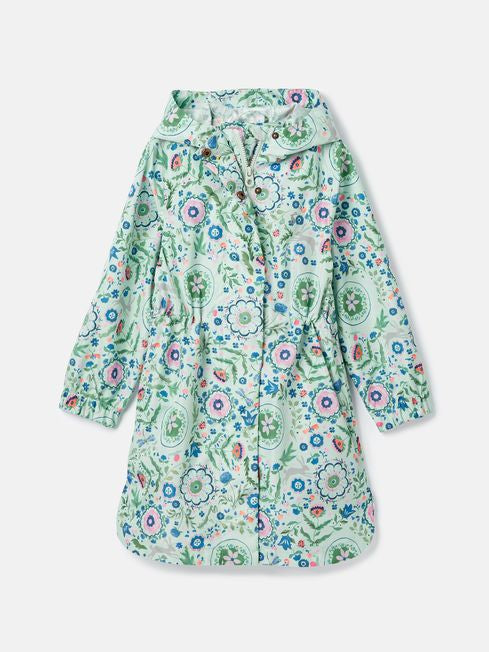 Joules Girls Rainford Green Waterproof Packable Raincoat