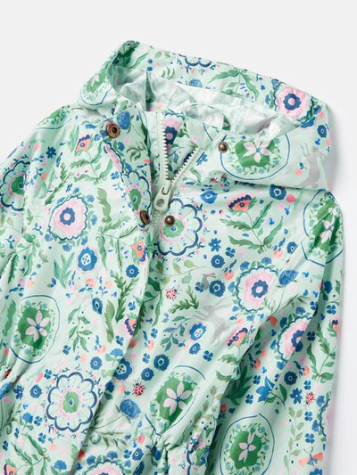 Joules Girls Rainford Green Waterproof Packable Raincoat