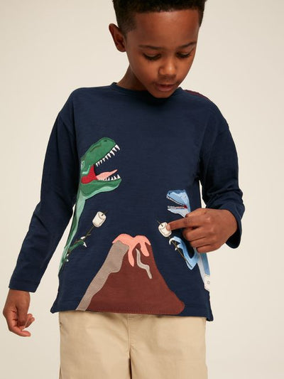 Joules Boys Dylan Navy Long Sleeve Dinosaur T-Shirt