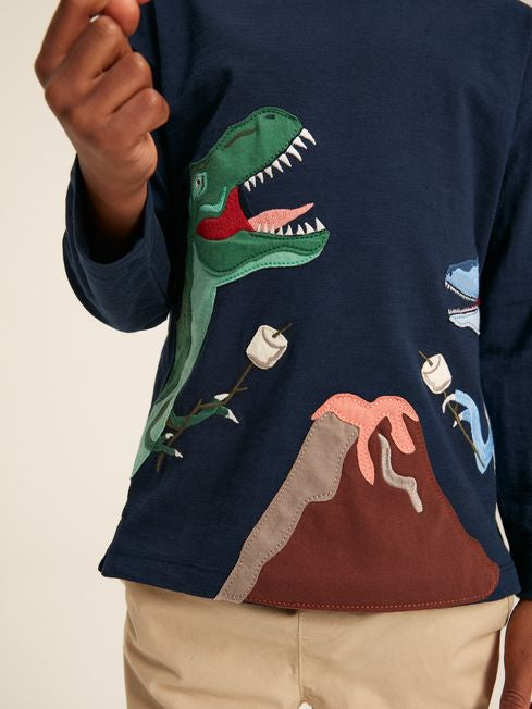 Joules Boys Dylan Navy Long Sleeve Dinosaur T-Shirt