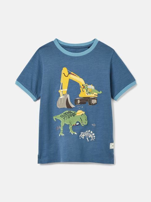Joules Boys Archie Blue Dinosaur Artwork T-Shirt