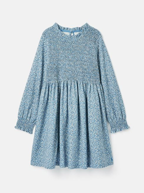 Joules Girls Gracie Blue Shirred Printed Dress