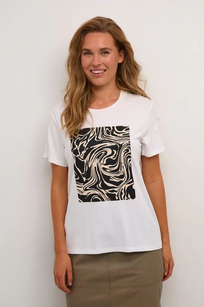 Kaffe Womens KAelin T-Shirt in White/Black Graphic Square
