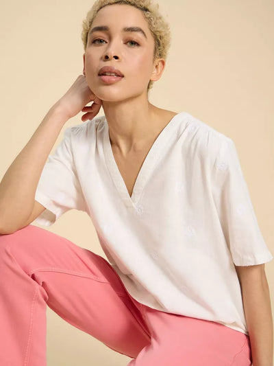 White Stuff Ladies Elodie Linen Blend Top in Natural White