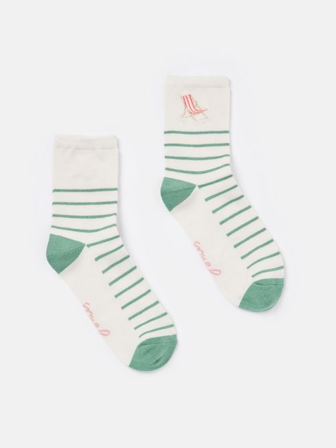 Joules Embroidered Green/ White Ankle Socks