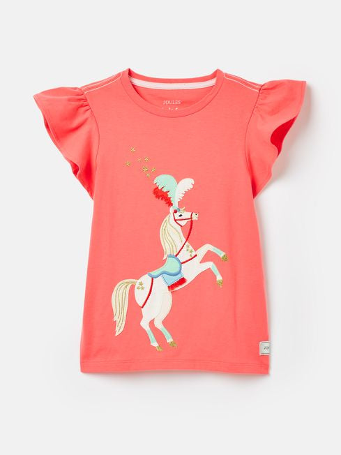 Joules Girls Flutter Astra Pink Short Sleeve Artwork T-Shirt