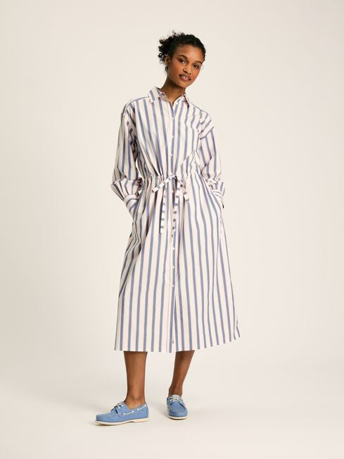 Joules Women’s Francesca Blue Printed Tie Waist Shirt Dress