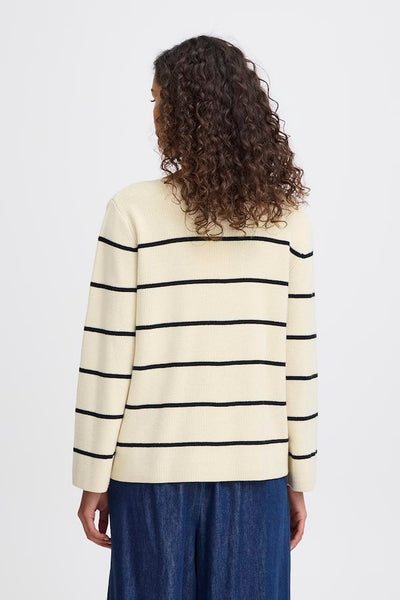 Ichi Women’s IHBOSTON Pullover in Almond Milk / Black Stripe