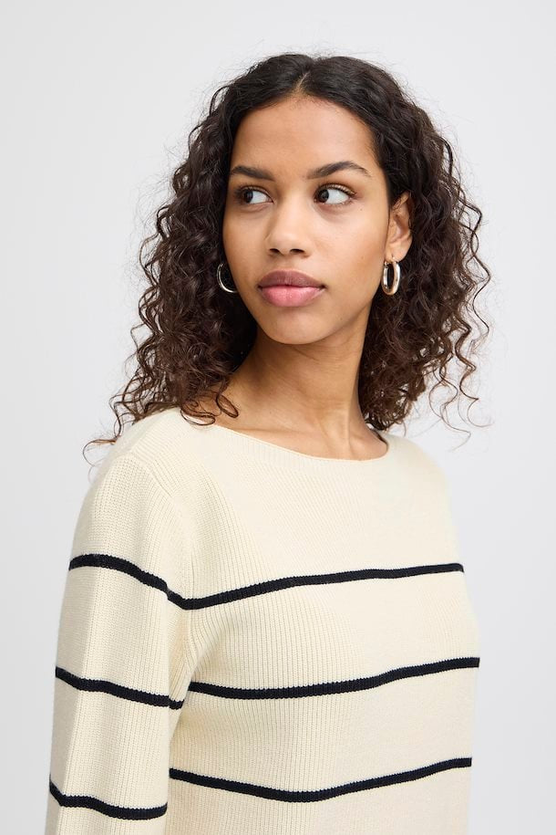 Ichi Women’s IHBOSTON Pullover in Almond Milk / Black Stripe